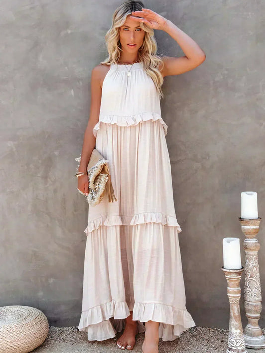 Sarah | Sukienka maxi z falbanką typu halter (prawie wyprzedane)