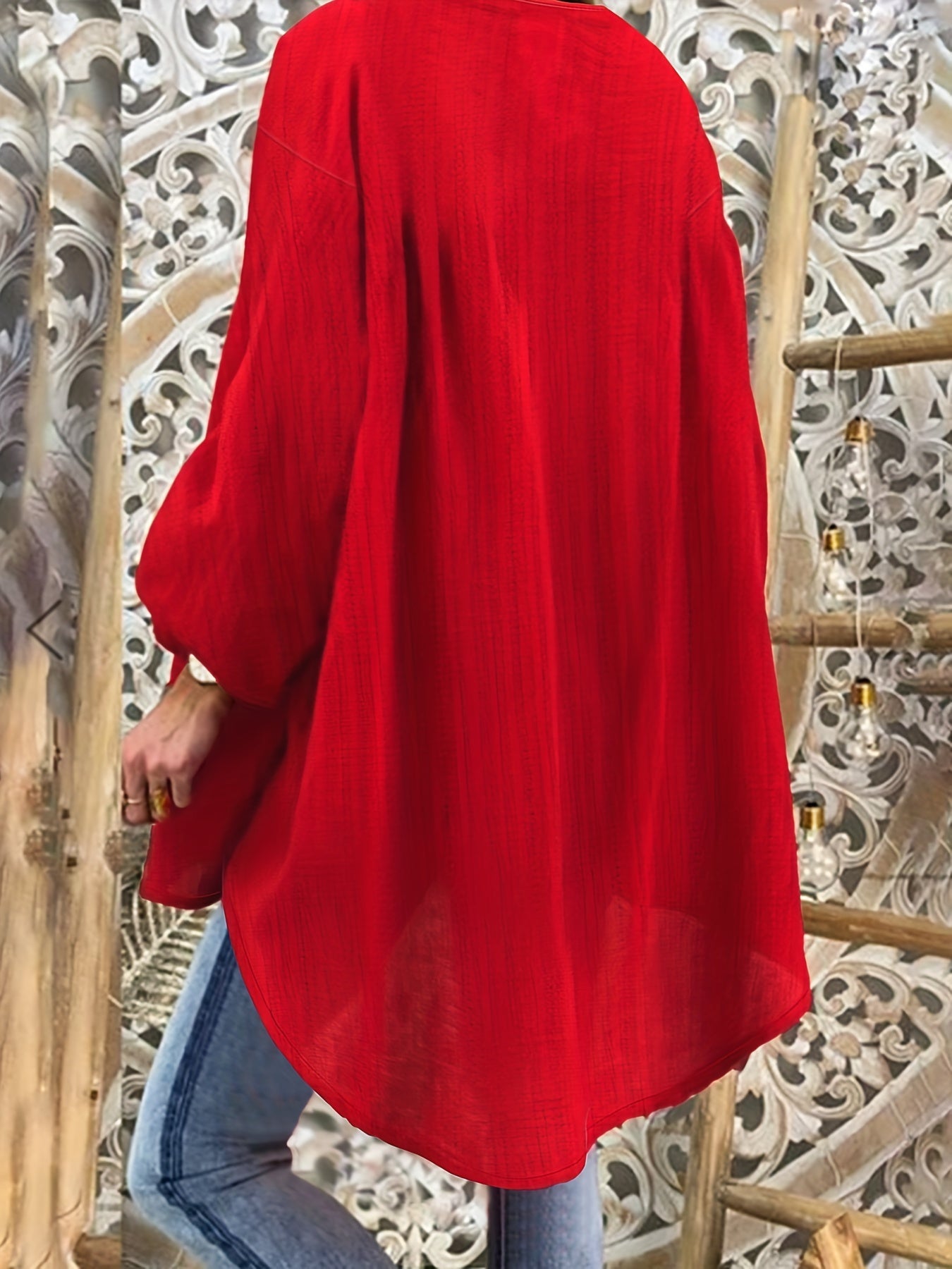 Jadwiga – Plus Size Top Z Wiązanym Kołnierzem