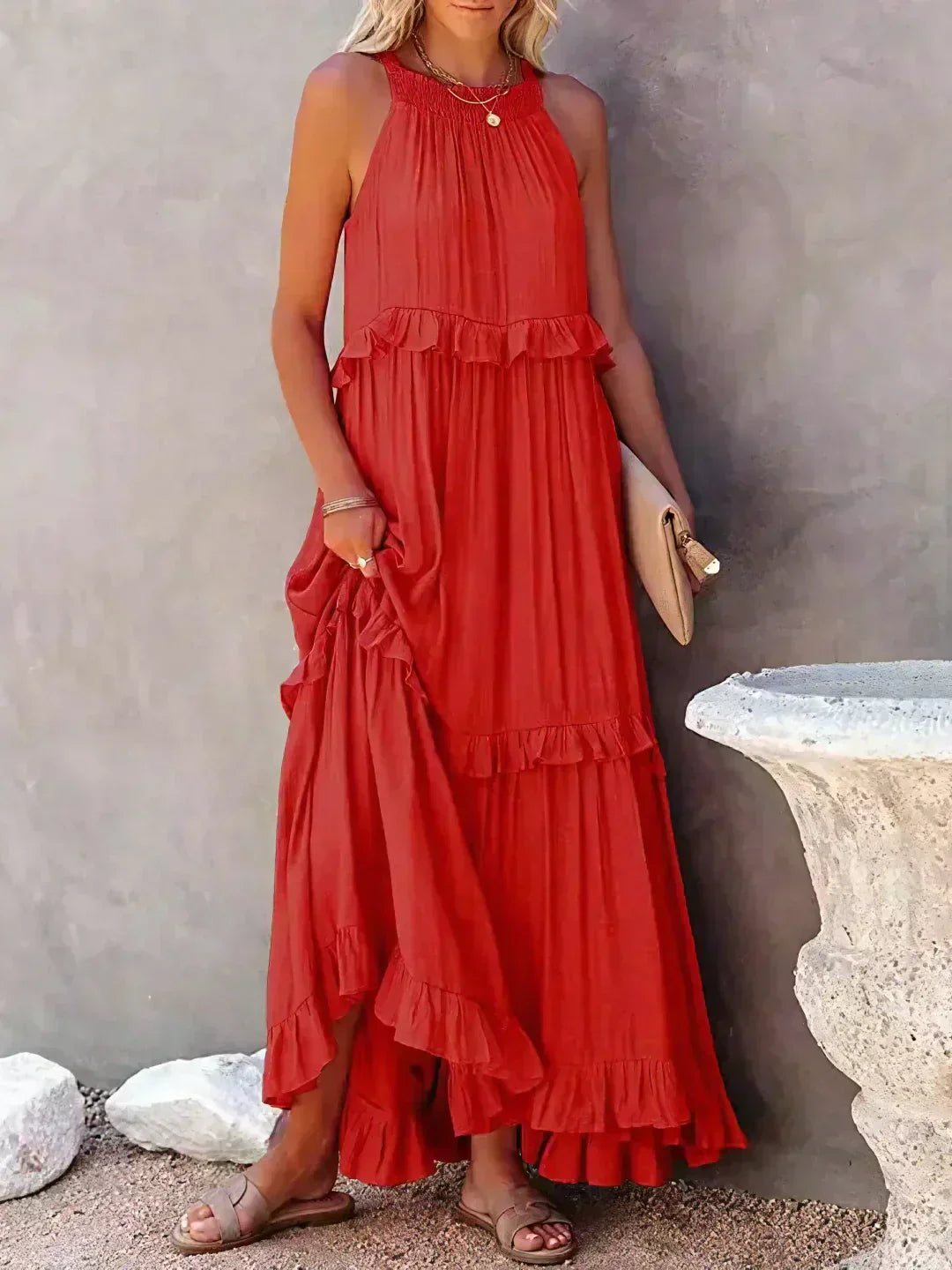 Sarah | Sukienka maxi z falbanką typu halter (prawie wyprzedane)
