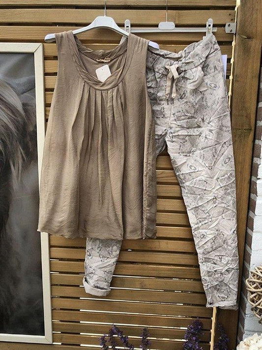 Letni, swobodny komplet bez rękawów