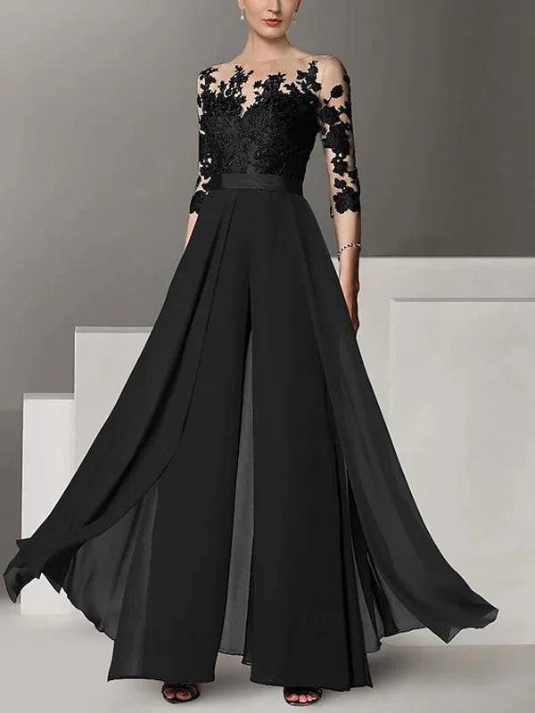 Kombinezon z Koronki w Jednolitym Kolorze z Okrągłym Dekoltem