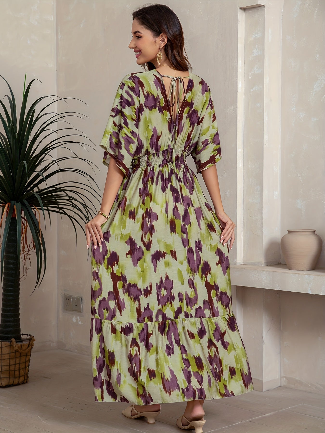 Malwina – Sukienka Maxi Z Rękawami Batwing