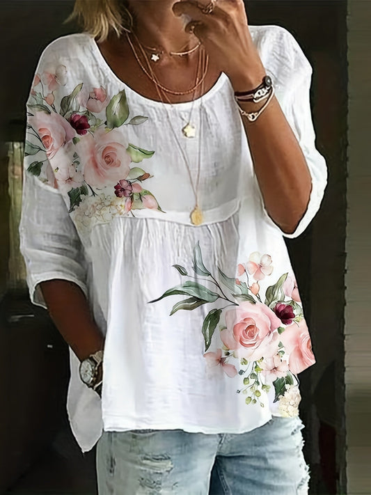 Elżbieta – T-Shirt Plus Size Z Kwiatowym Nadrukiem