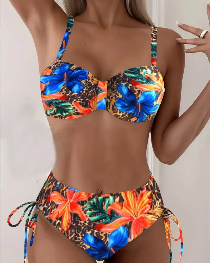 Bikini Bralette Leopard Print Floral Pattern