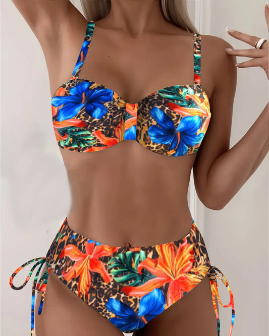 Bikini Bralette Leopard Print Floral Pattern