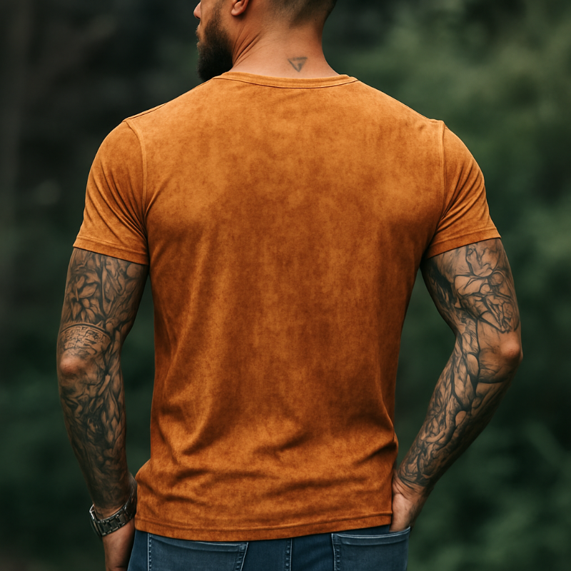 Męska koszulka retro casual z krótkim rękawem i nadrukiem w serek, w stylu shabby