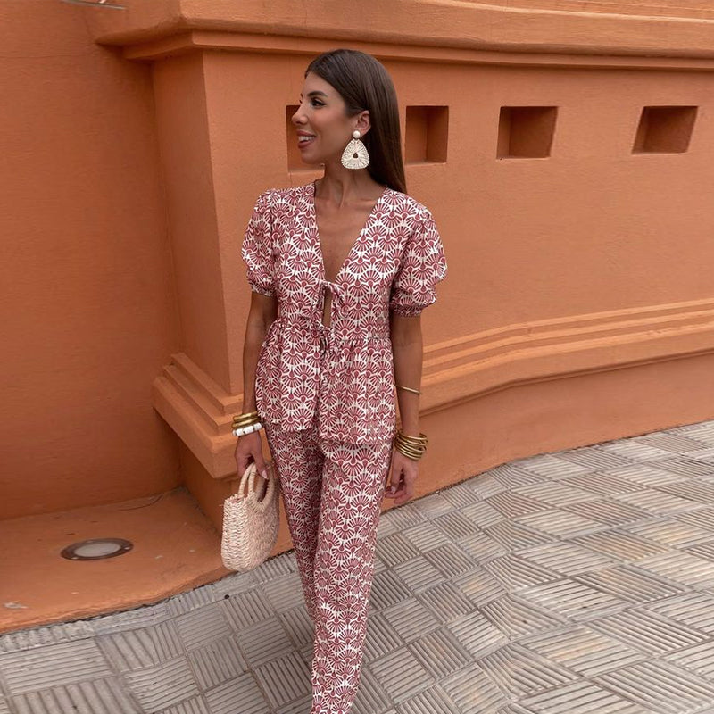 Liwia | Letni komplet casual z nadrukiem