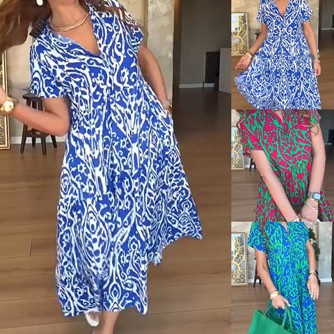 Rozelina / Wzorzysta Sukienka Maxi W Kształcie Litery A