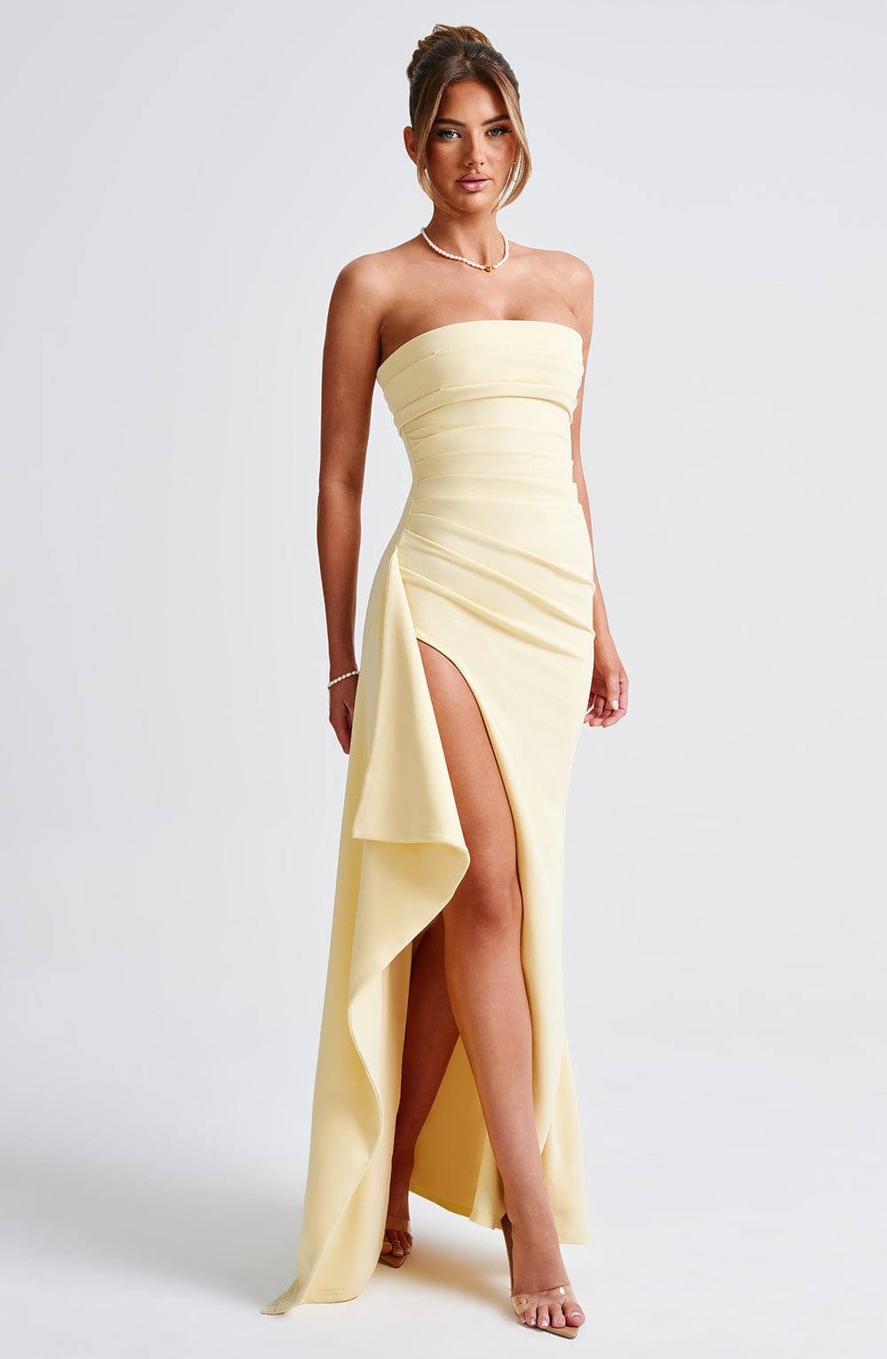 Weronika Sukienka Maxi z Krepy – Cytrynowa