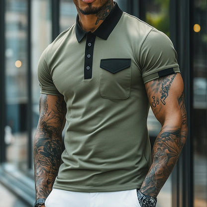 Męska, casualowa, retro, bawełniana koszulka polo z krótkim rękawem w blokach kolorów