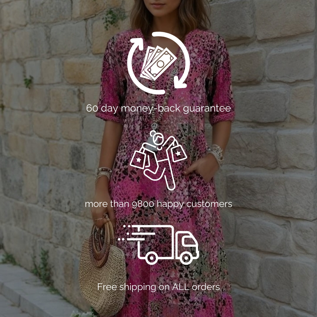 Klaudia – kolorowa sukienka midi z lnu i bawełny