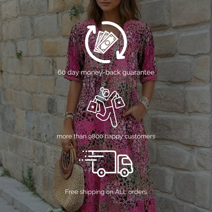 Klaudia – kolorowa sukienka midi z lnu i bawełny