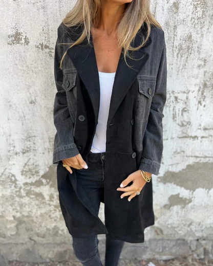 Karolina / Płaszcz dżinsowy z elementami zamszu