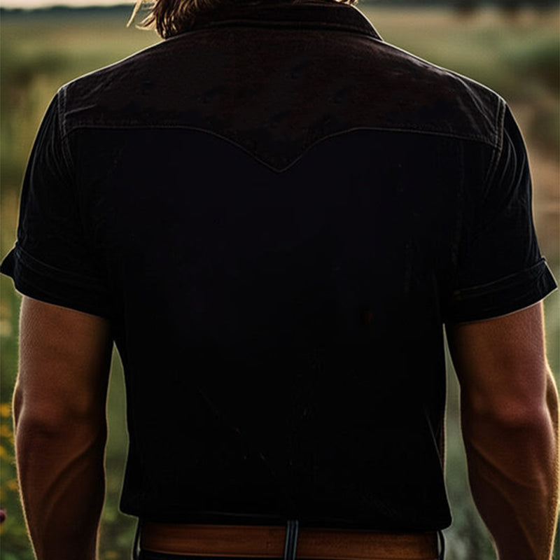 Męska koszula z krótkim rękawem i haftowanymi klapami w stylu vintage