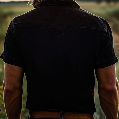 Męska koszula z krótkim rękawem i haftowanymi klapami w stylu vintage