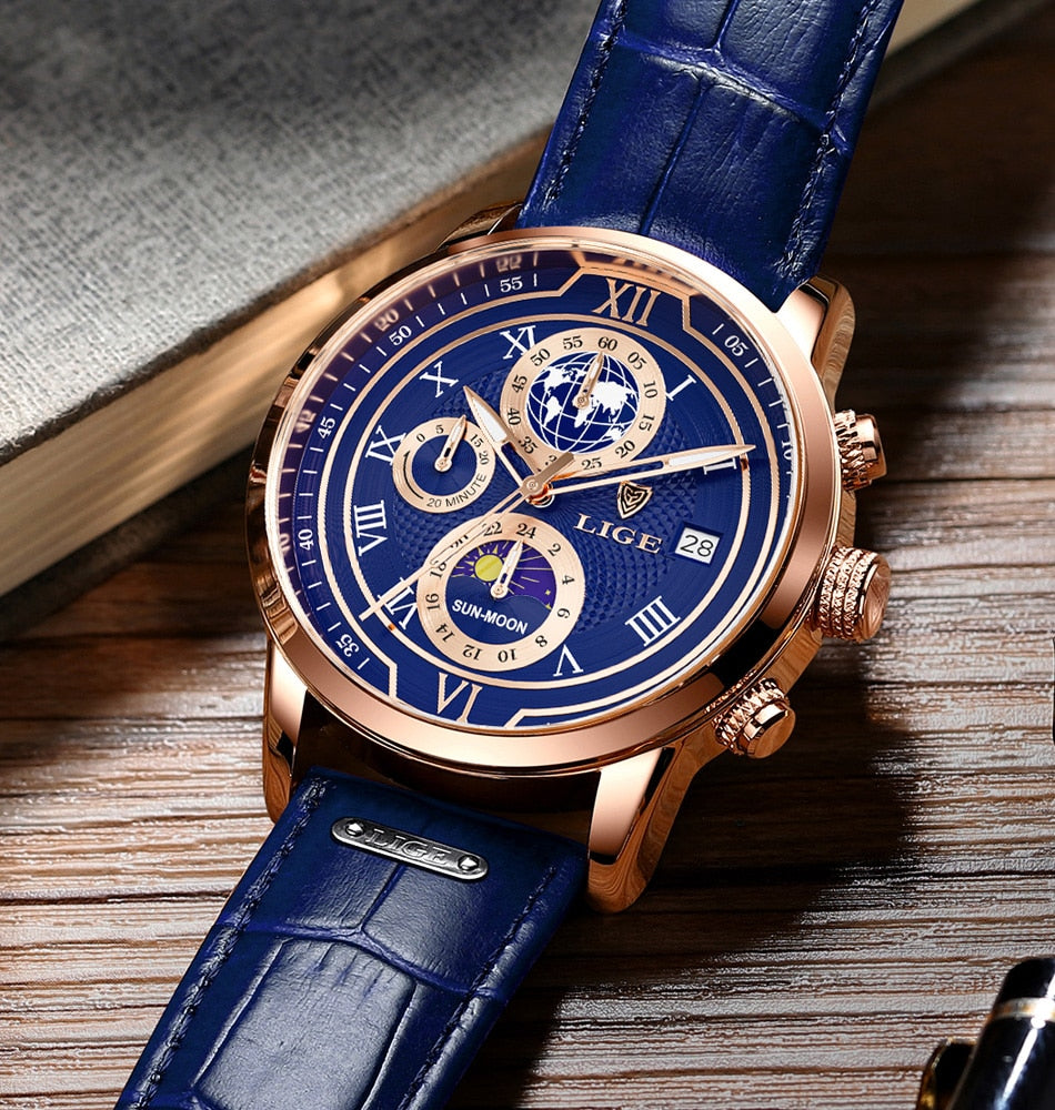 Zegarek chronograficzny z paskiem ze skóry premium