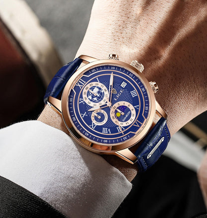 Zegarek chronograficzny z paskiem ze skóry premium