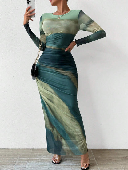 Sukienka maxi z marszczeniami tie-dye