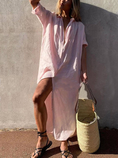 Elize | Minimalistyczna sukienka koszulowa maxi z guzikami