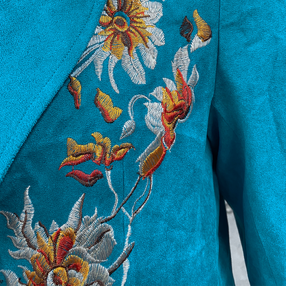 Męska klasyczna marynarka retro casual slim fit w stylu western z haftem z owczej skóry, zamszowa