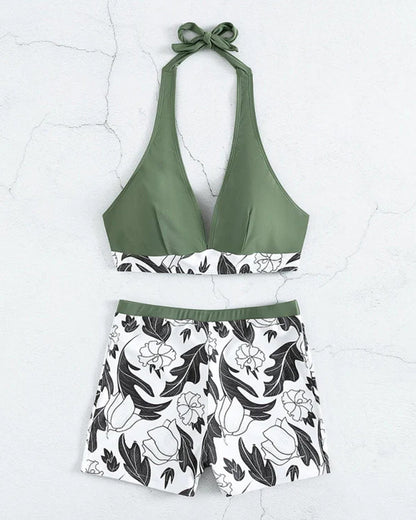 Bikini typu halter z kwiatowym nadrukiem