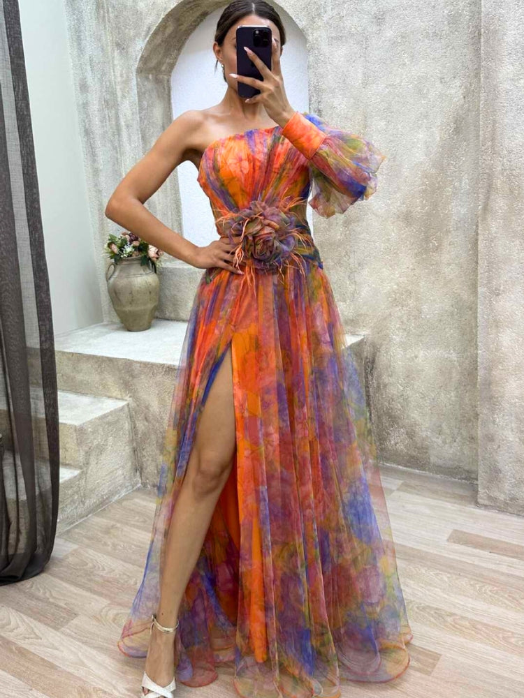 Kayla - Asymetryczna sukienka maxi z kwiatowym wzorem