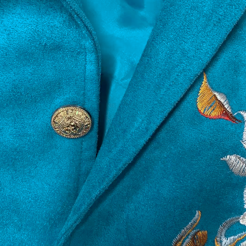 Męska klasyczna marynarka retro casual slim fit w stylu western z haftem z owczej skóry, zamszowa