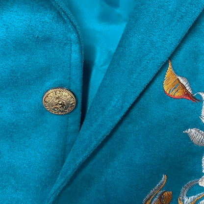 Męska klasyczna marynarka retro casual slim fit w stylu western z haftem z owczej skóry, zamszowa