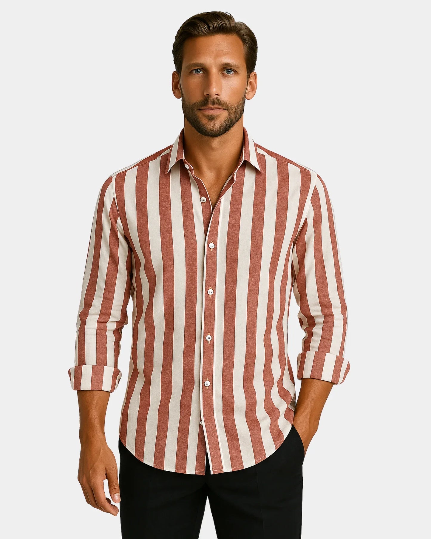 Marek – Lniana Koszula Czerwono-Biała