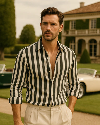 Krzysztof – Lniana Koszula Czarno-Biała