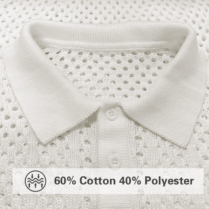 Męska, jednolita, dzianinowa koszulka polo z krótkim rękawem, z wycięciami i klapami, w kratę