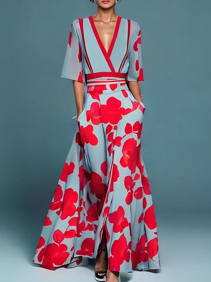 Janina | Elegancka kwiecista sukienka kopertowa