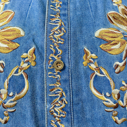 Męski, letni, casualowy, klasyczny, westernowy styl, jeansowy kombinezon z haftem Tencel