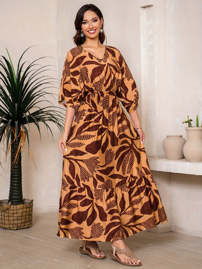 Iwona – Sukienka Maxi Z Rękawami Batwing