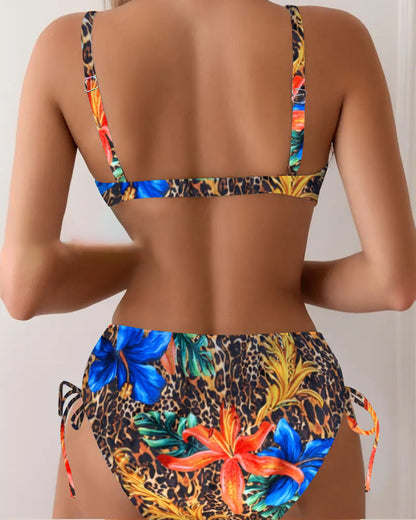 Bikini Bralette Leopard Print Floral Pattern