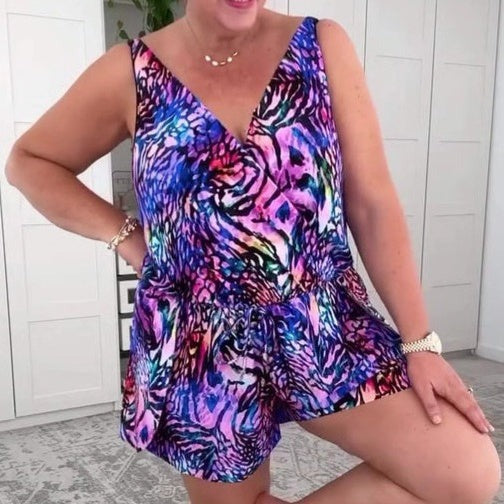 Marit – Sukienka plażowa bez rękawów z nadrukiem