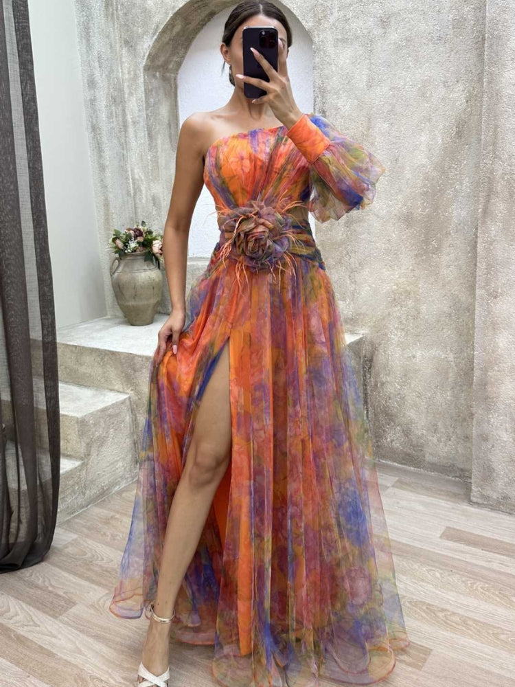 Kayla - Asymetryczna sukienka maxi z kwiatowym wzorem