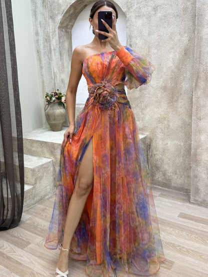 Kayla - Asymetryczna sukienka maxi z kwiatowym wzorem