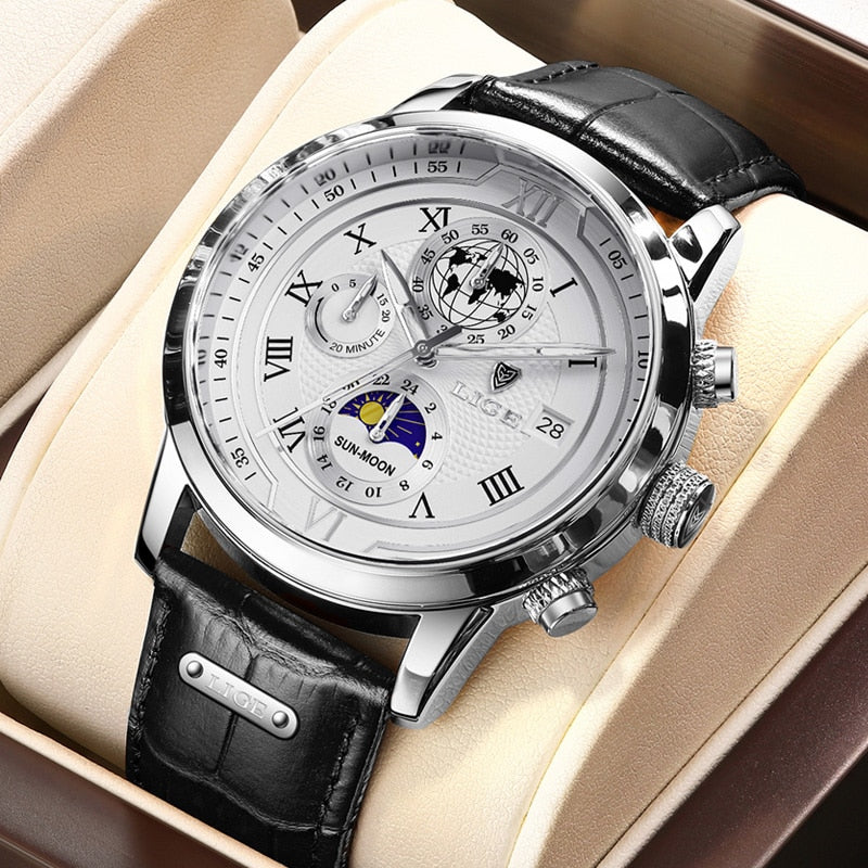 Zegarek chronograficzny z paskiem ze skóry premium