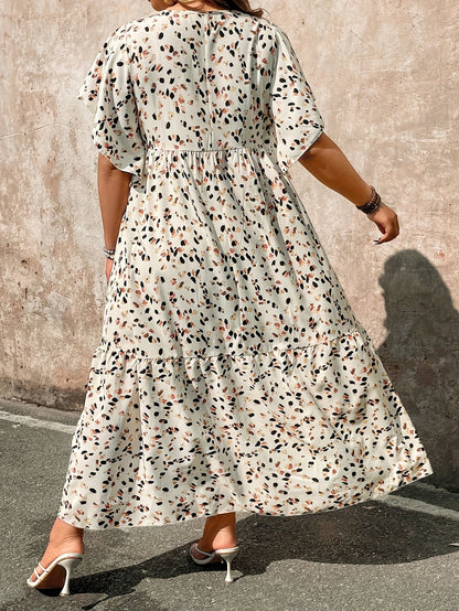 Danuta – Beżowa Sukienka Maxi Z Kwiatami