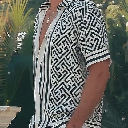 Męska letnia, swobodna koszula z krótkim rękawem z nadrukiem, bawełniana, Tencel