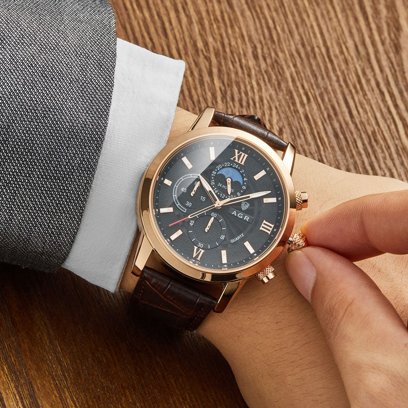 Luksusowy skórzany zegarek kwarcowy Michał