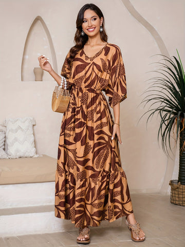 Iwona – Sukienka Maxi Z Rękawami Batwing