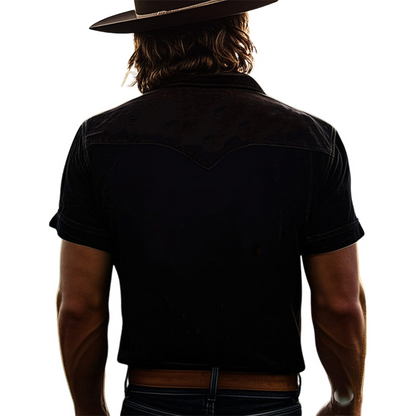 Męska koszula z krótkim rękawem i haftowanymi klapami w stylu vintage