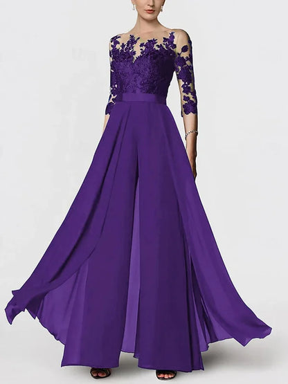 Kombinezon z Koronki w Jednolitym Kolorze z Okrągłym Dekoltem