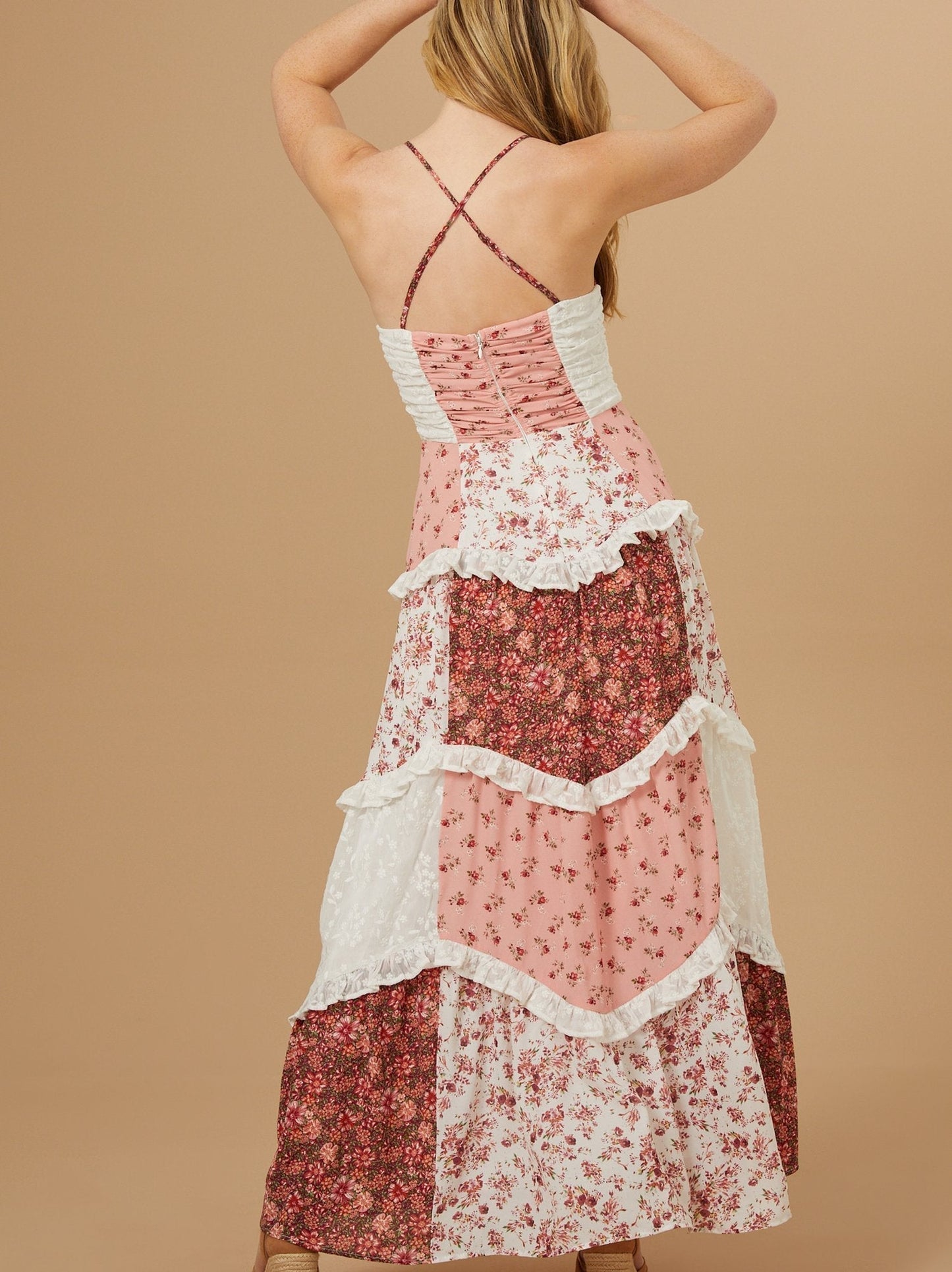 Kwiecista sukienka w stylu vintage, koronkowa, swobodna, długa sukienka