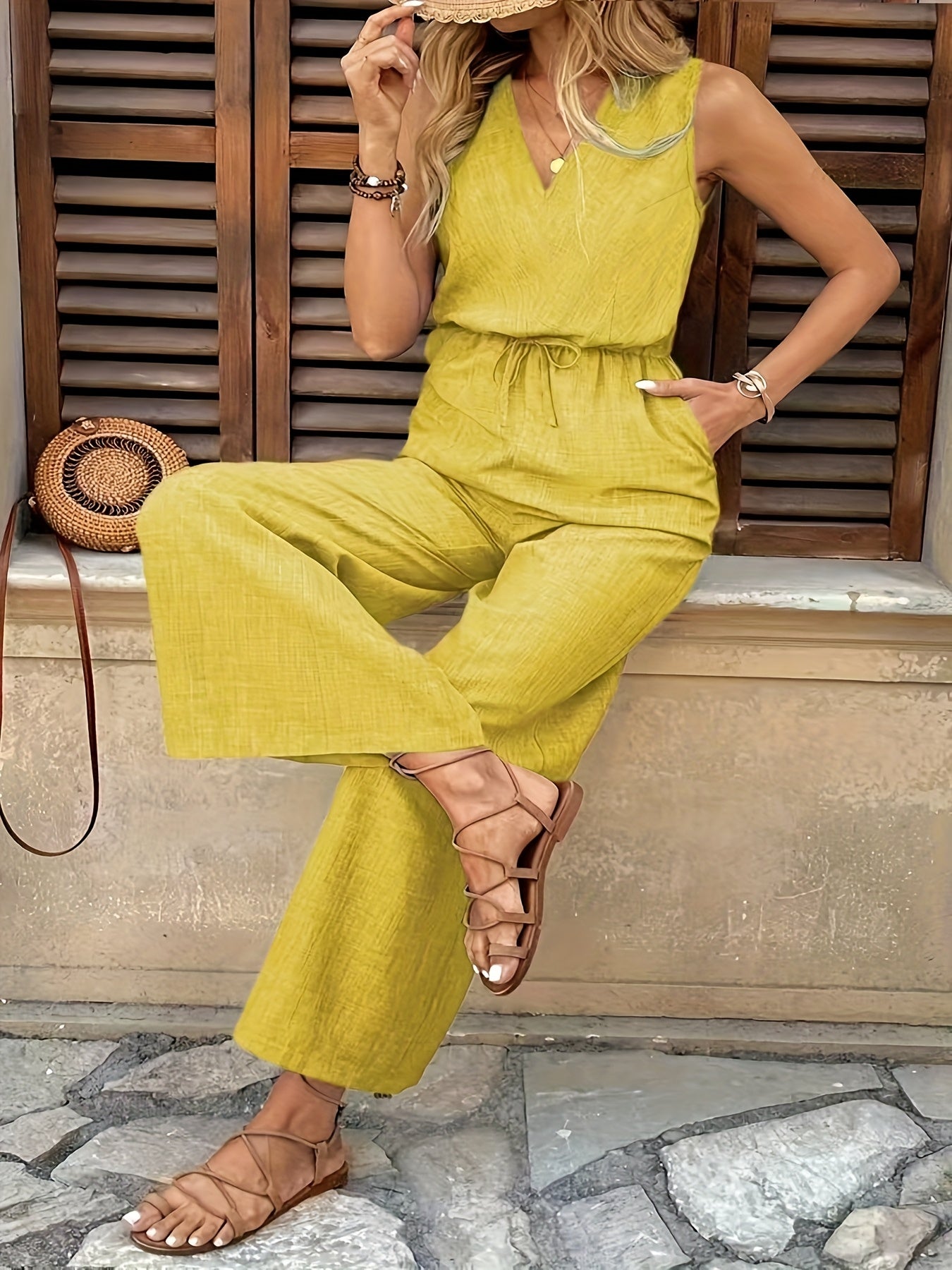 Laura - Kombinezon Jednokolorowy Żółty