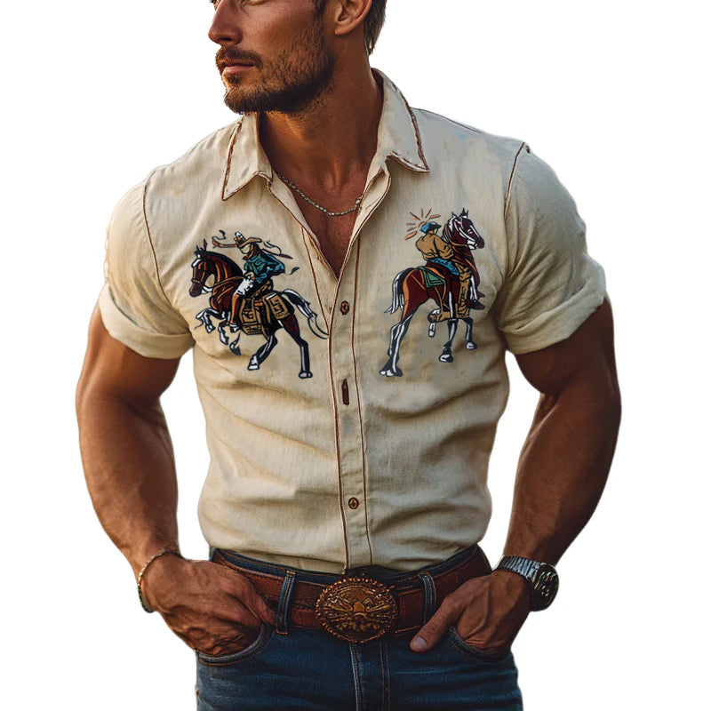 [Wysyłka w ciągu 24 godzin] Męska koszula jeansowa w stylu western, casual, vintage, z krótkim rękawem