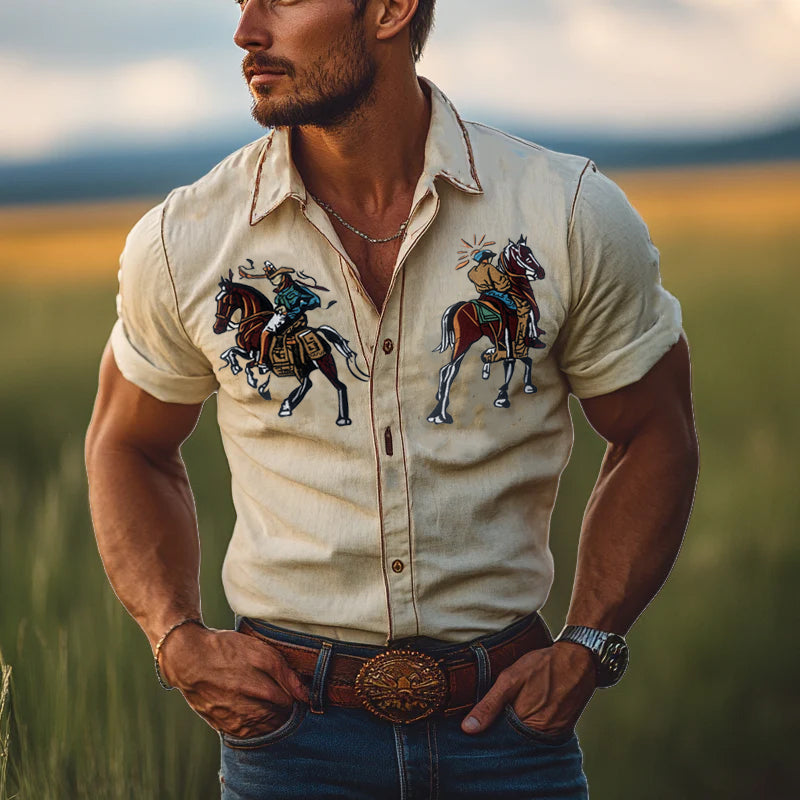 [Wysyłka w ciągu 24 godzin] Męska koszula jeansowa w stylu western, casual, vintage, z krótkim rękawem