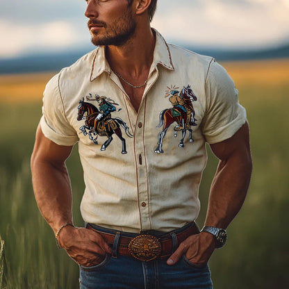 [Wysyłka w ciągu 24 godzin] Męska koszula jeansowa w stylu western, casual, vintage, z krótkim rękawem
